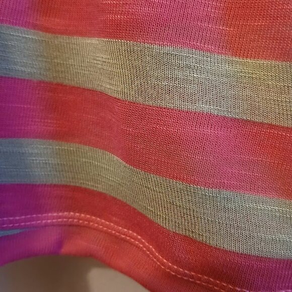 NEW Sheer Super soft Stripe Scoop neck T-shirt womens M Bright pink Gray Raglan - Picture 7 of 8